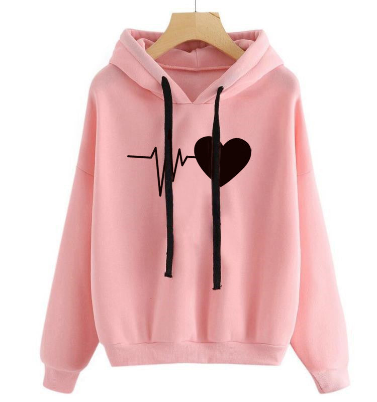 Heart Print Streetwear Hoodies Women Sweatshirt Spring Autumn Long