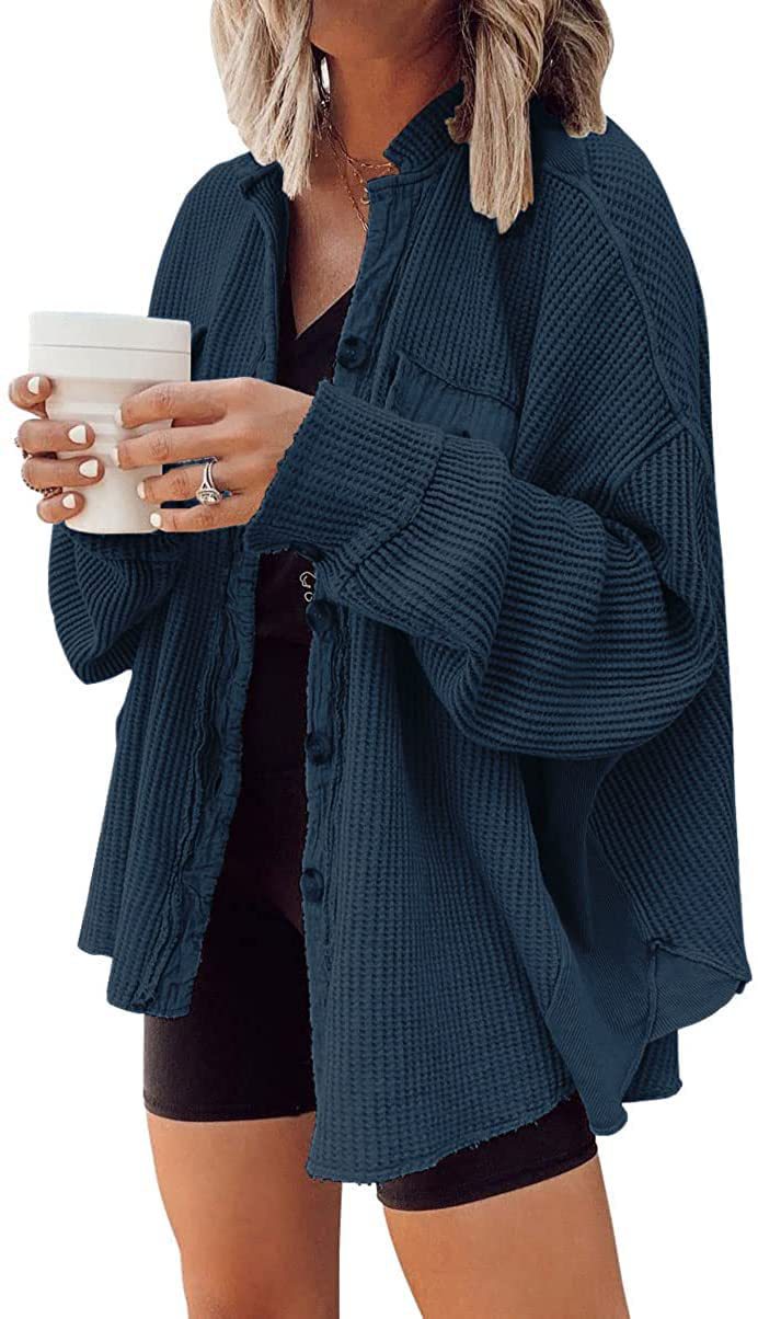 Button Shirt Jacket Women Lapel Long Sleeve Blouse Fashion Tops