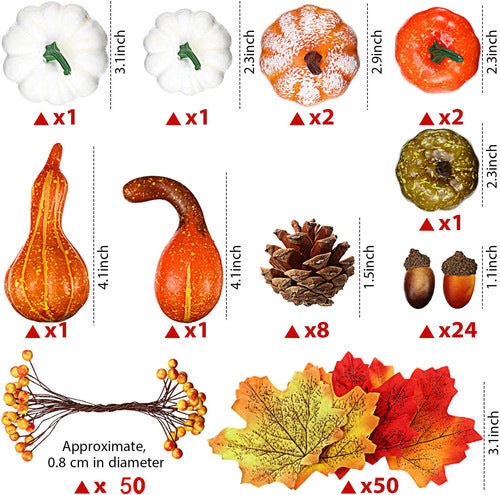 Artificial Pumpkin Decoration Set - Halloween & Fall Harvest Decor Kit