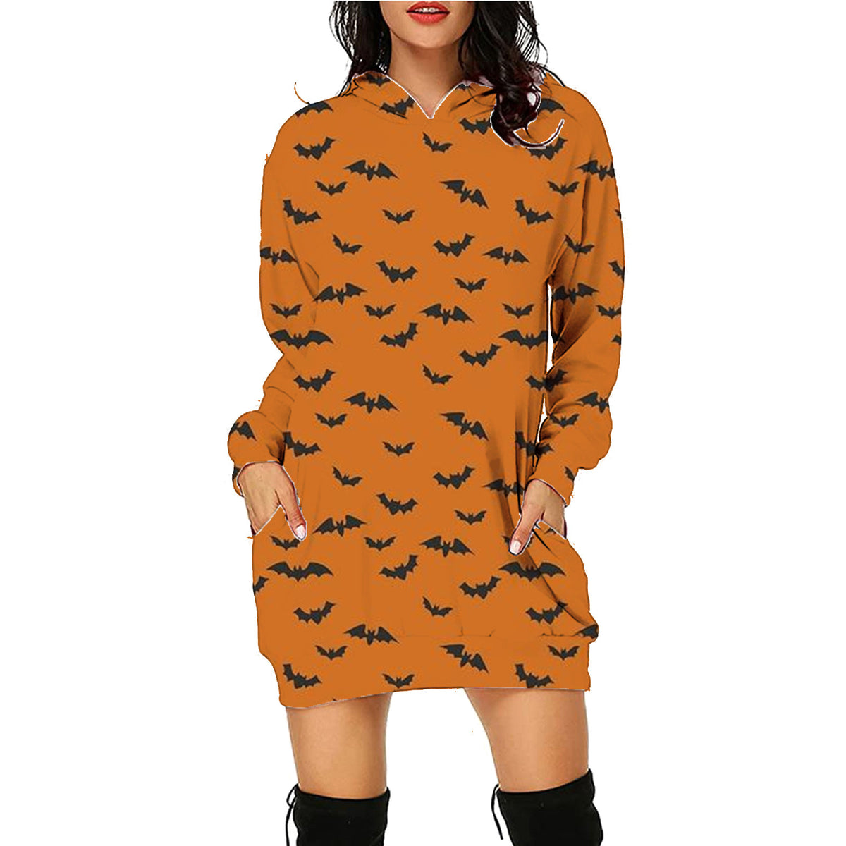 Halloween Print Long Hoodie with Pockets Sweater Sleeve Clothes Women