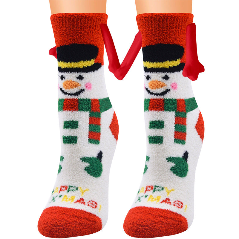 Christmas Supplies Magnetic Suction Hand in Couple Socks Coral Fleece