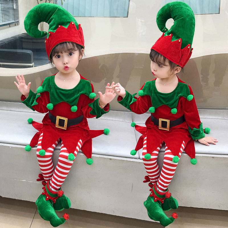 Kids’ Christmas Elf Costume Dress with Hat & Accessories