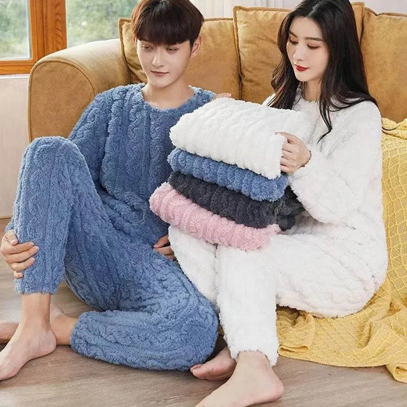 Winter Pajamas Sets Homewear Solid Color Loose Thickened Coral Velvet