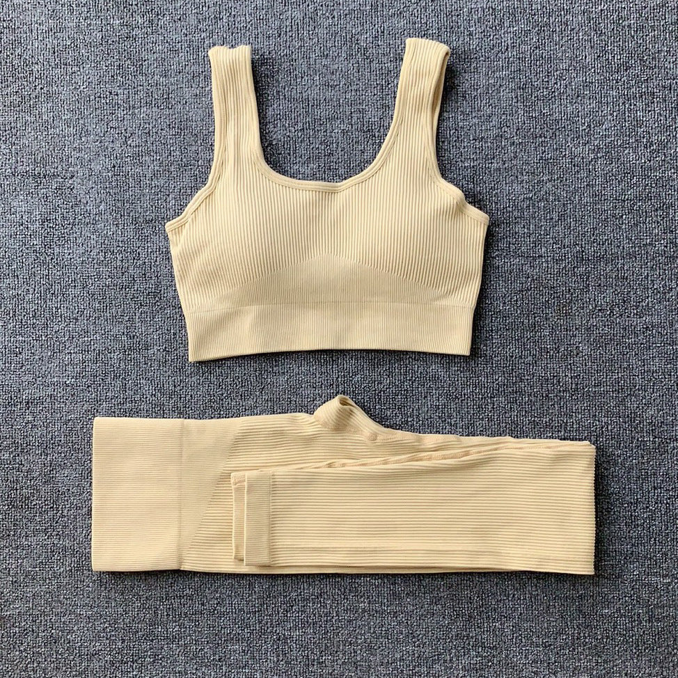 2pcs Thread Yoga Suit Seamless Bra and Butt Lifting High Waist