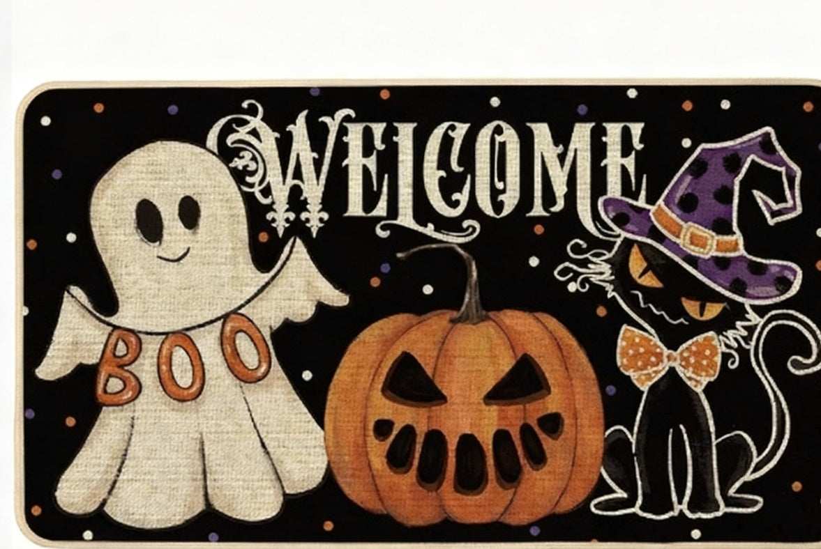 Halloween Doormat - Non-Slip Welcome Mat with Pumpkin & Ghost Designs