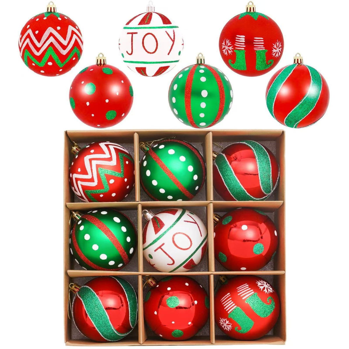 Christmas Theme Hand Drawn Ball Set Hanging Decorations | Xmas Holiday Decor