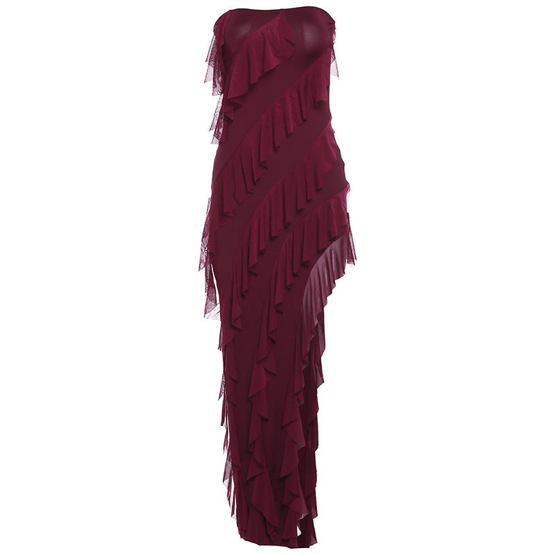 Summer Trend Skinny Women's Fashion Tube Top Backless Split Tassel