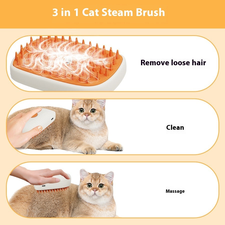 USB Rechargeable Pet Steam Brush - Spray Massage Comb for Cats & Dogs