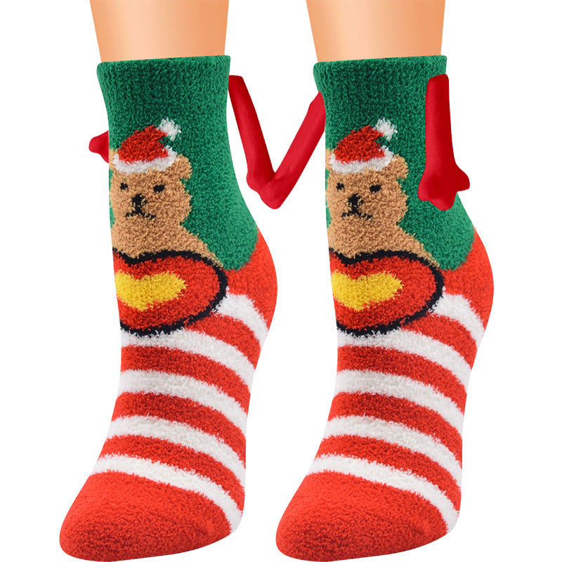 Christmas Supplies Magnetic Suction Hand in Couple Socks Coral Fleece