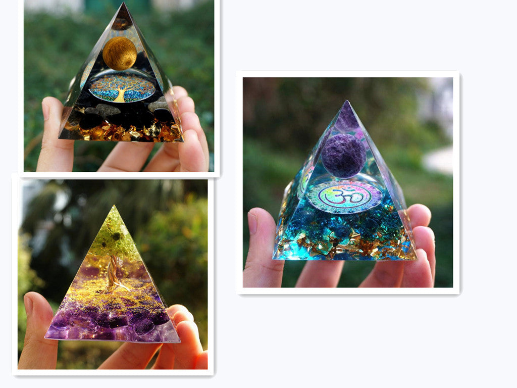Natural Tiger Eye Orgonite Pyramid Healing Crystals Centerpiece Energy