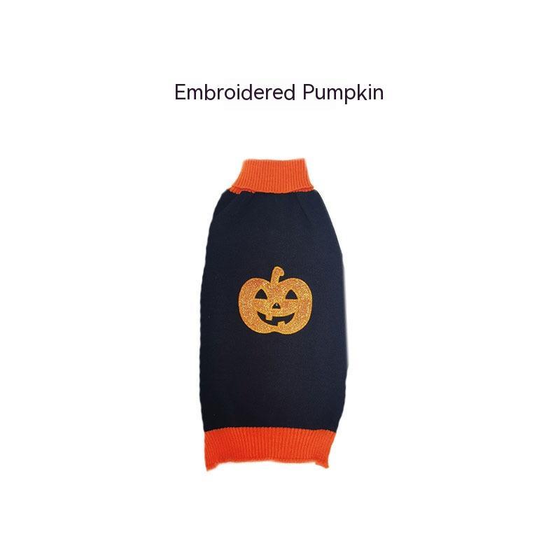 Halloween Dog Sweater - Warm Knit Pumpkin & Embroidery Pet Jumper