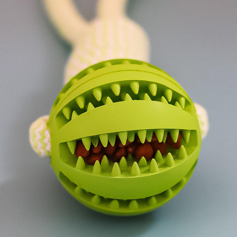 Interactive Dog Treat Ball with Rope - Bite Resistant Rubber Chew Toy for Tug & Fetch