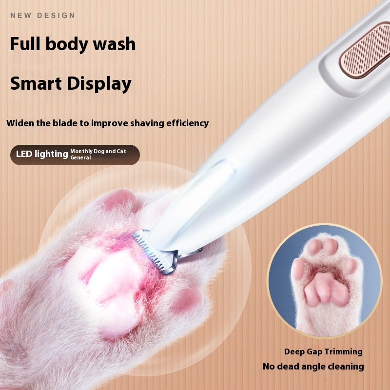 Waterproof Dog Paw Trimmer with LED - Pet Hair Clipper with Display & Wide Blade