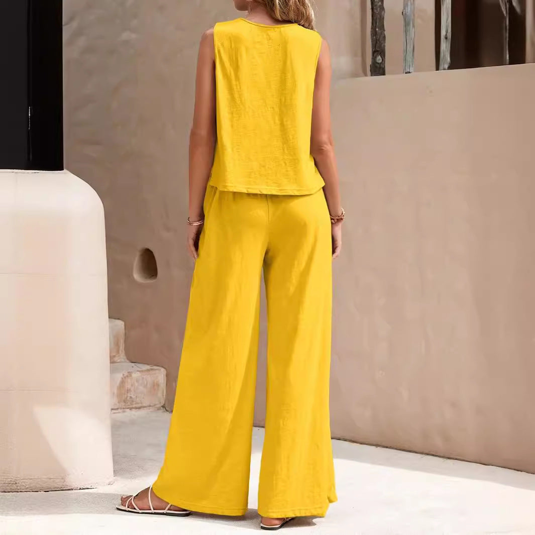 Solid Color Casual Loose Pants Sets for Women Elegant Spring Summer