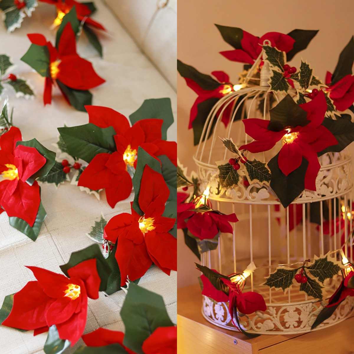 Christmas Led First Grade Lights with Red Flowers and Fruits