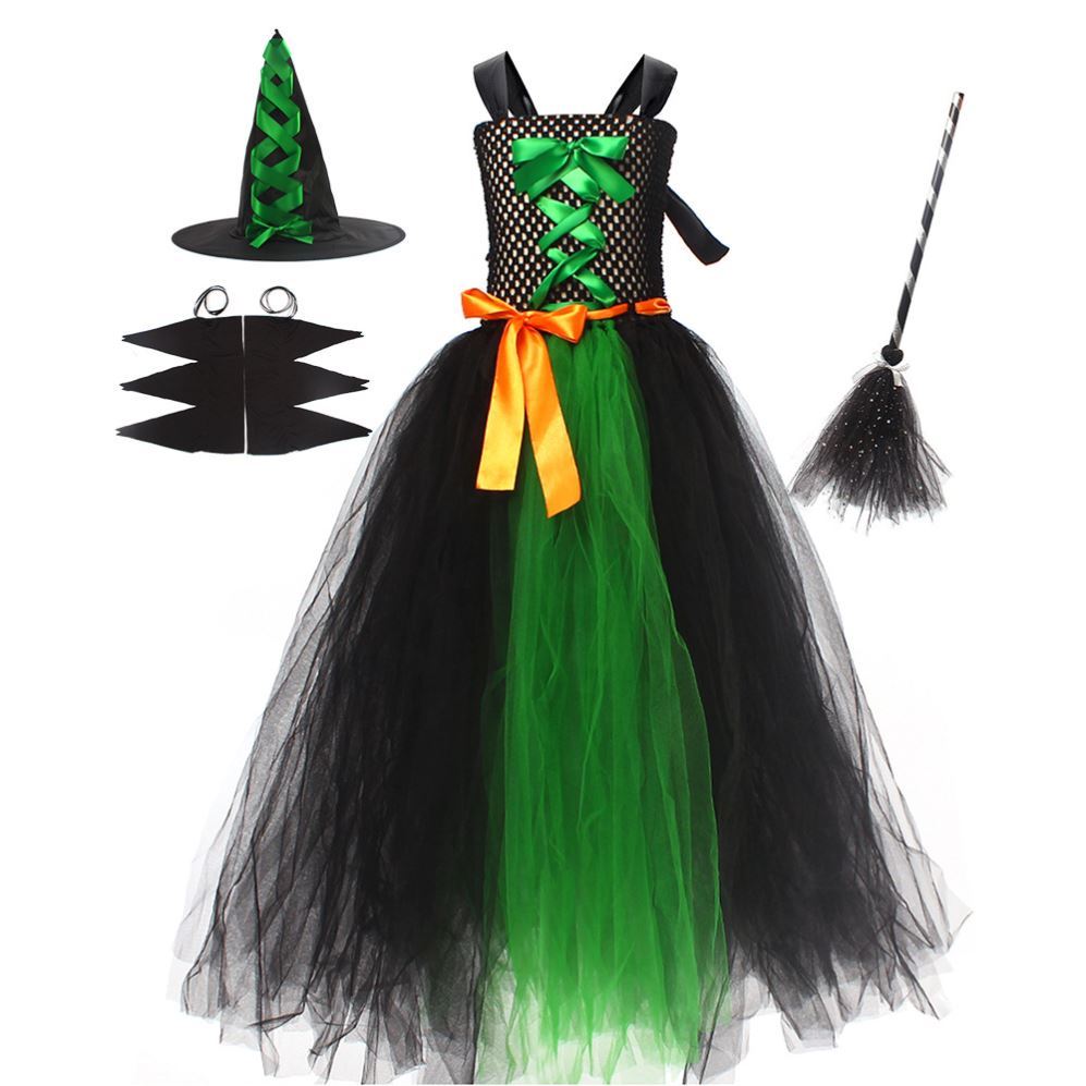 Girls’ Witch Costume Set – Green or Purple Halloween Dress