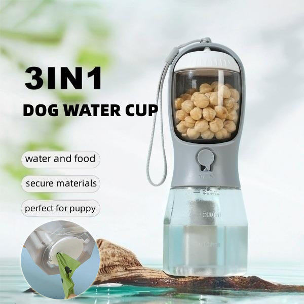 3-in-1 Portable Dog Water Cup 300 ml - Drinker, Food Container & Poop Bag Holder