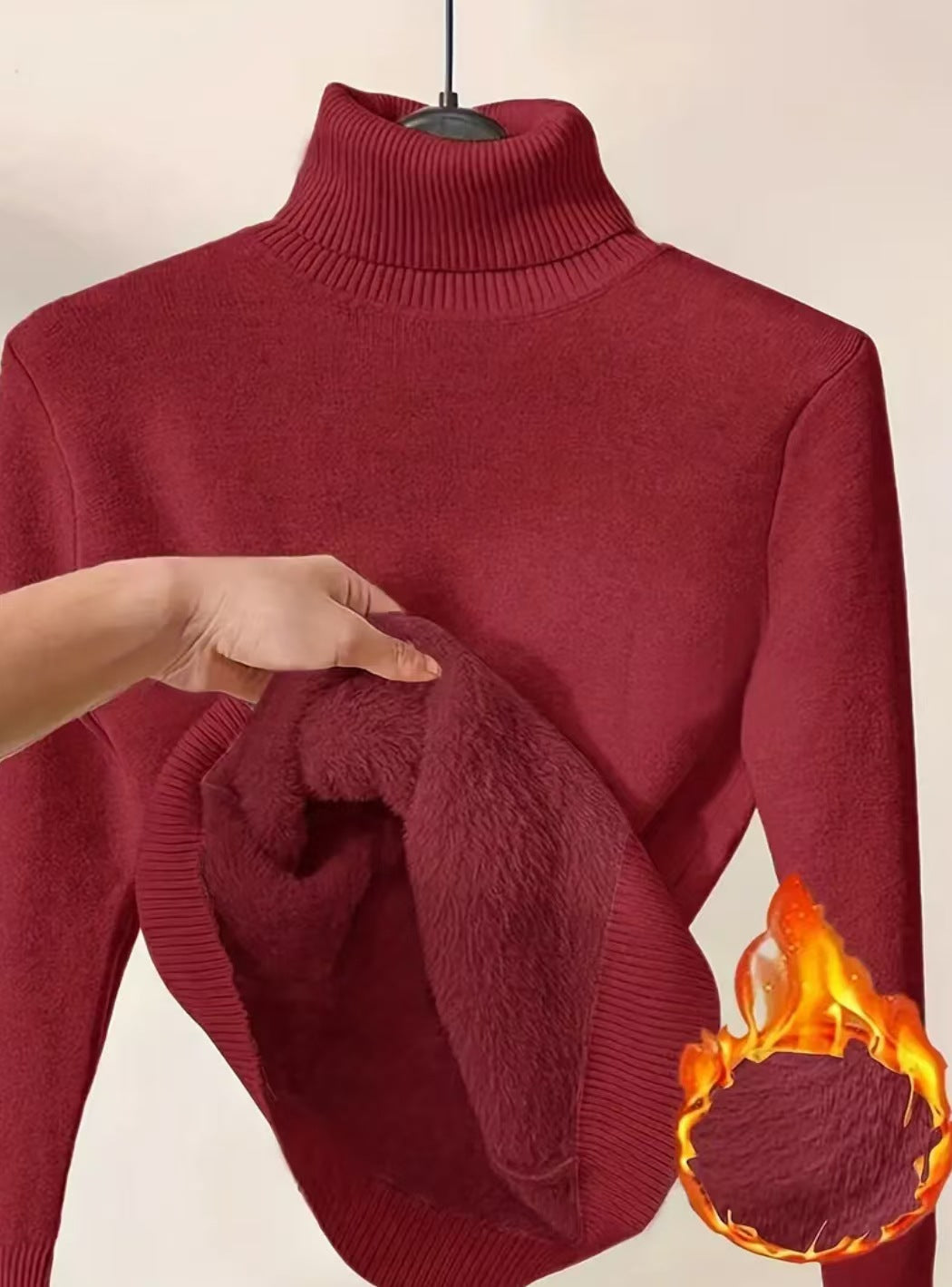 Fleece Turtle Neck Sweater Winter Warm Elegant Thick Knitted Pullover