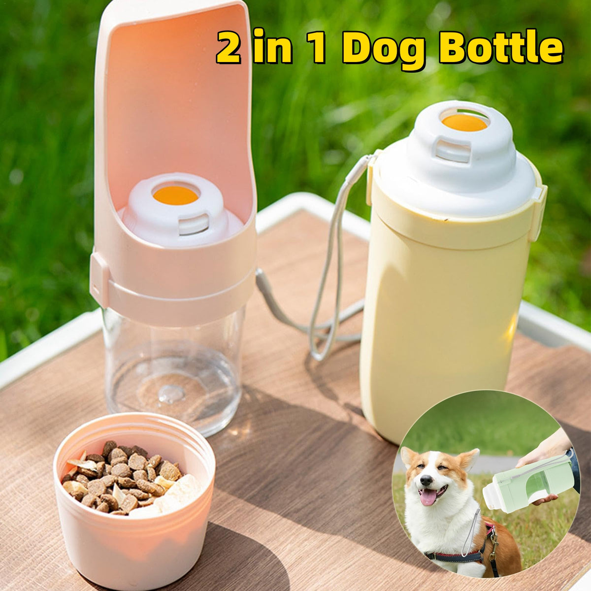 2-in-1 Portable Dog Water Bottle & Food Dispenser - Leakproof Travel Pet Bottle for Walks