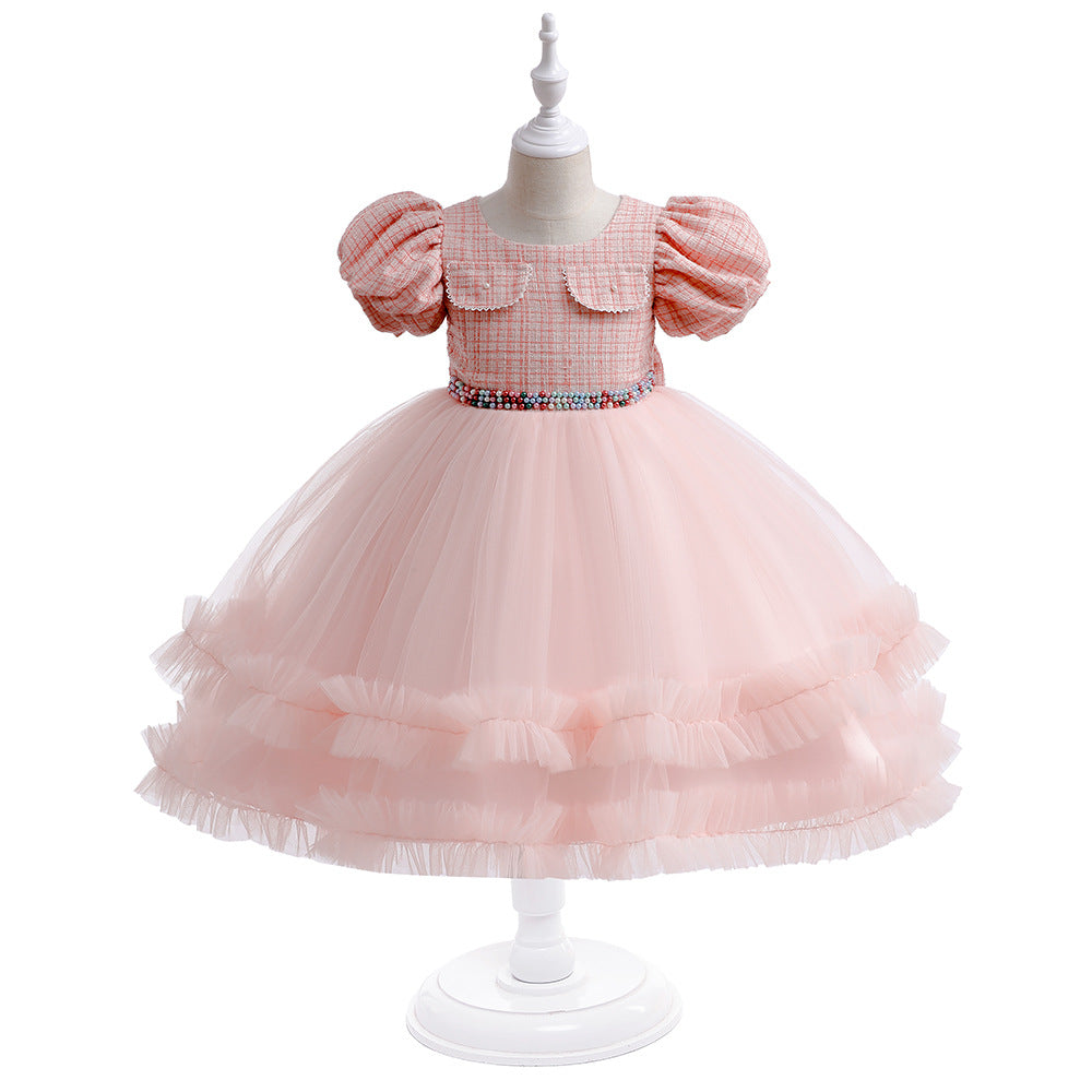 Girls Fashion Halloween Mesh Stitching Puff Sleeve Dress