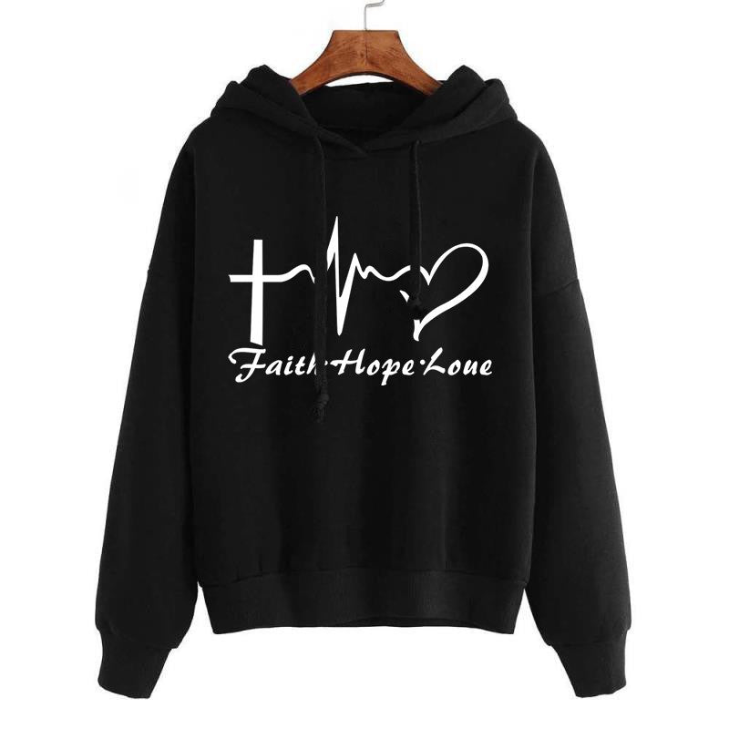 Heart Print Hoodie Sweatshirt Pullover Tops Women Long Sleeve Sports