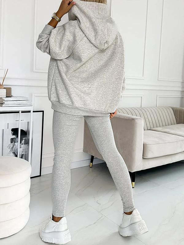 3pcs Women's Sports Suit Loose Hooded Pockets Sweatshirt and Vest