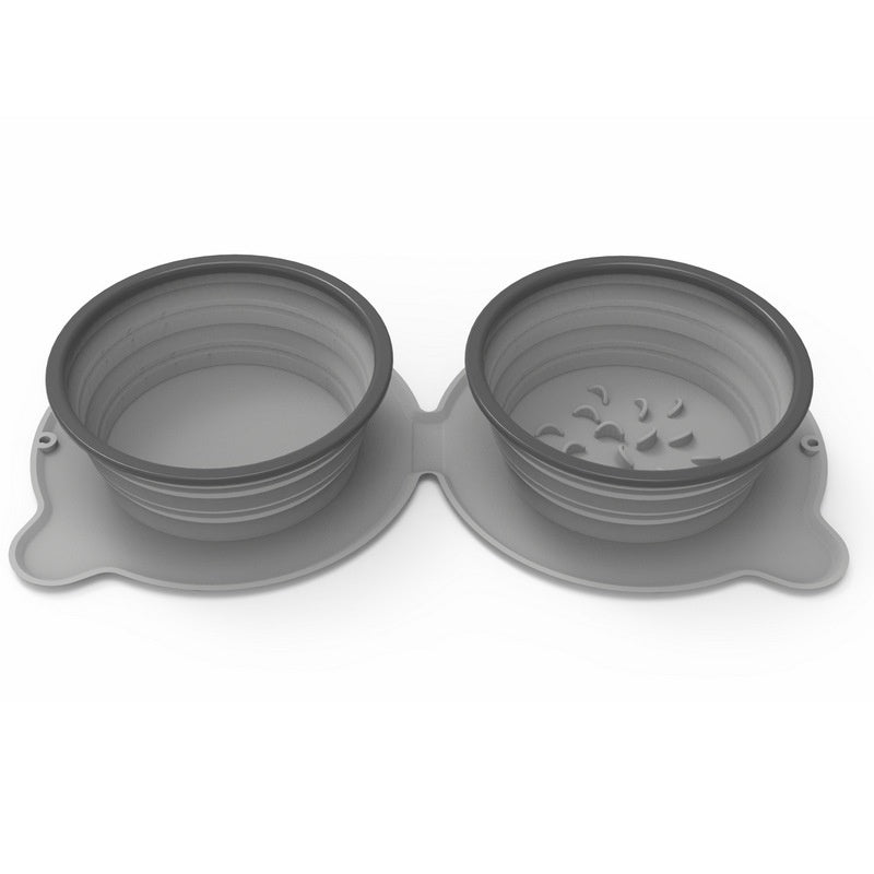 Collapsible Silicone Double Dog Bowl - Portable Travel Food & Water Bowl