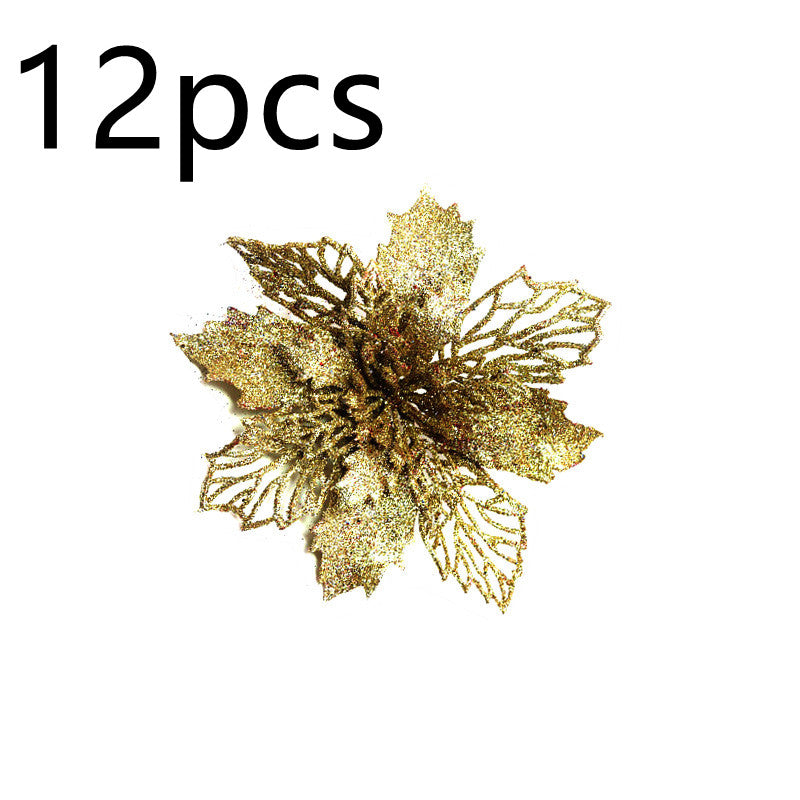 Christmas Glitter Artifical Flowers Tree Decorations for Home Fake