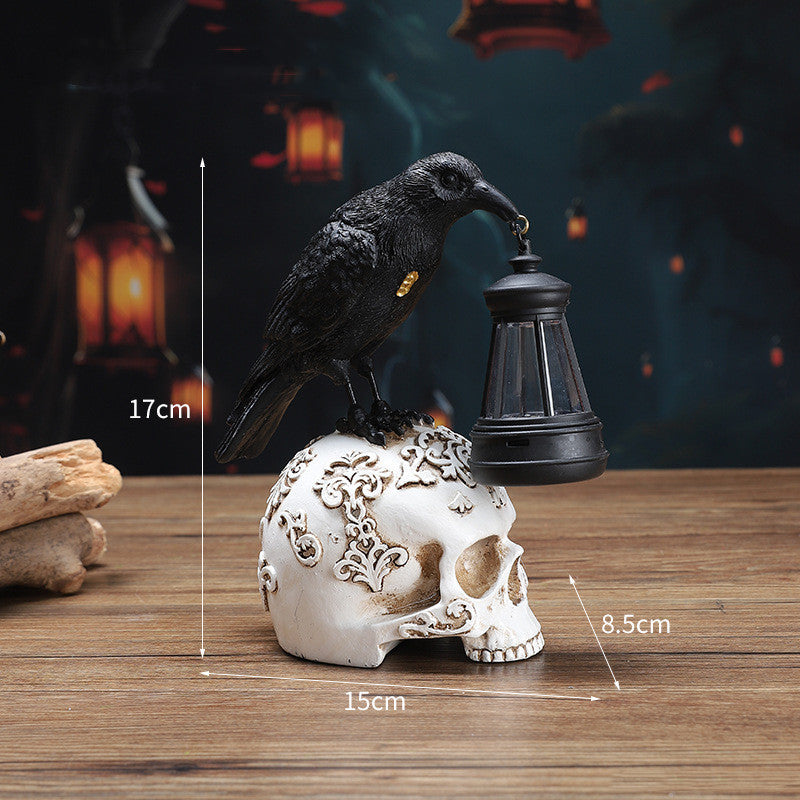 Halloween Resin Skull Lamp Decoration - Skeleton Lantern & Candle Holder