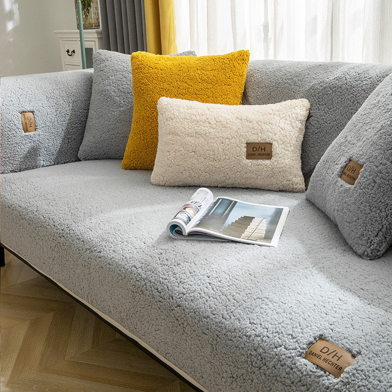Modern Solid Color Winter Lambswool Sofa Cushion