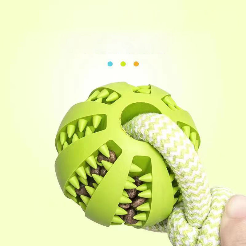 Interactive Dog Treat Ball with Rope - Bite Resistant Rubber Chew Toy for Tug & Fetch
