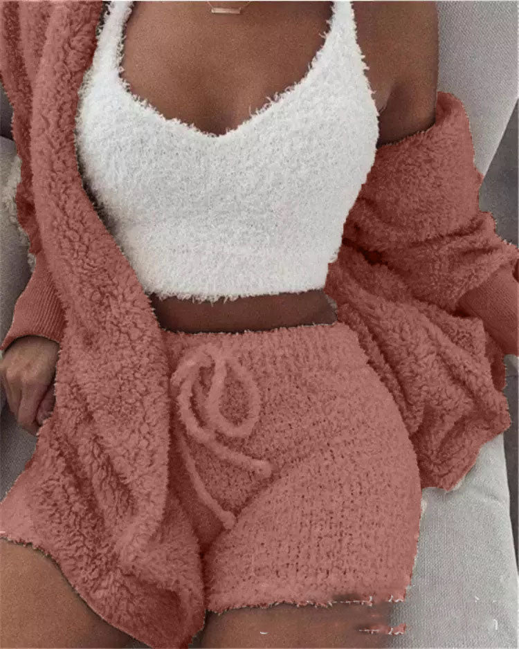 3 Pieces of Fashionable Ladies Plush Home Clothes