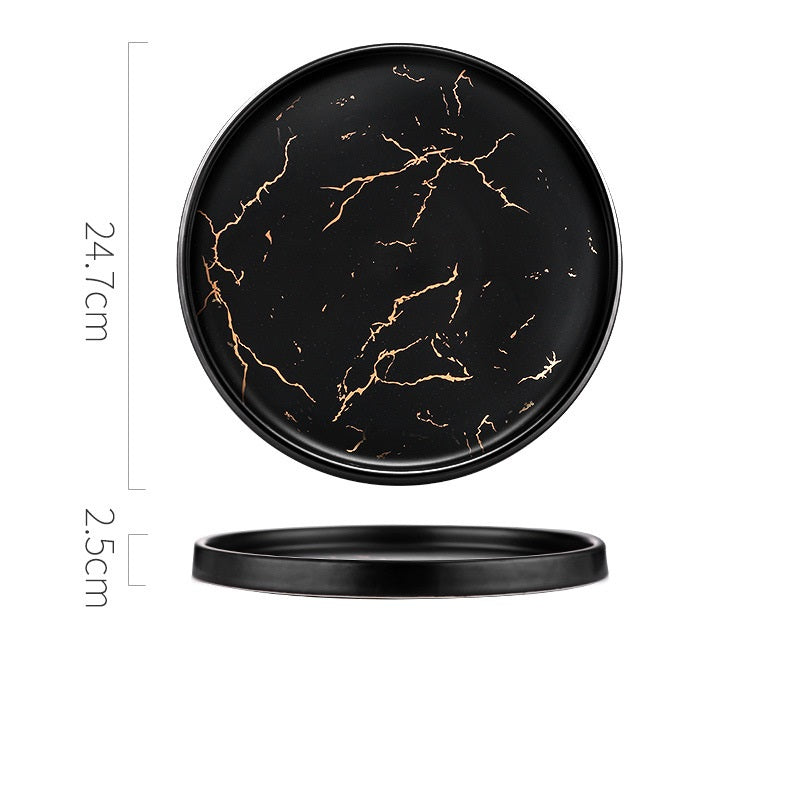 Nordic Marble Pattern Ceramic Plate - Household Dinner Plate