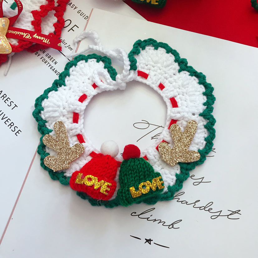 Hand-Woven Christmas Pet Collar - Cute Knitted Festive Collar for Cats & Small Dogs