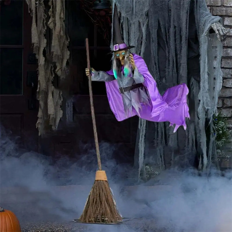 Large Flying Witch on Broom - Outdoor Halloween Yard Decoration