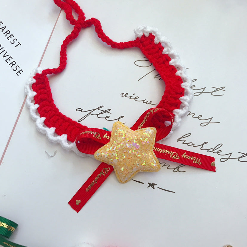 Hand-Woven Christmas Pet Collar - Cute Knitted Festive Collar for Cats & Small Dogs