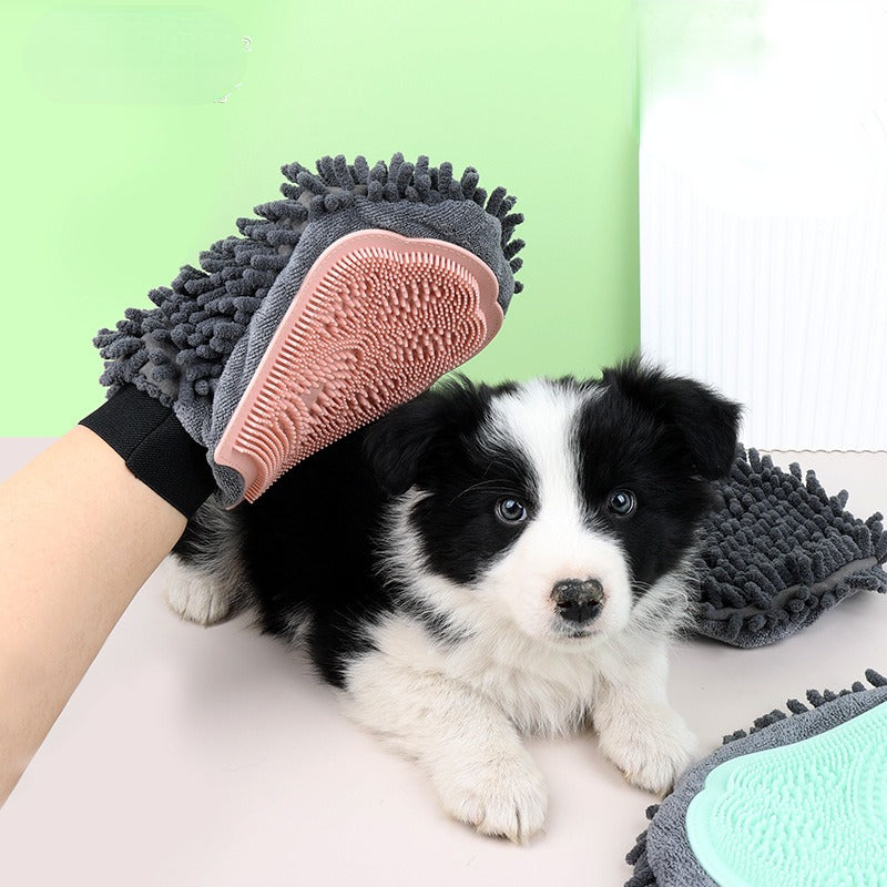 2-in-1 Pet Bath & Grooming Glove - Silicone Massage Brush and Drying Mitt