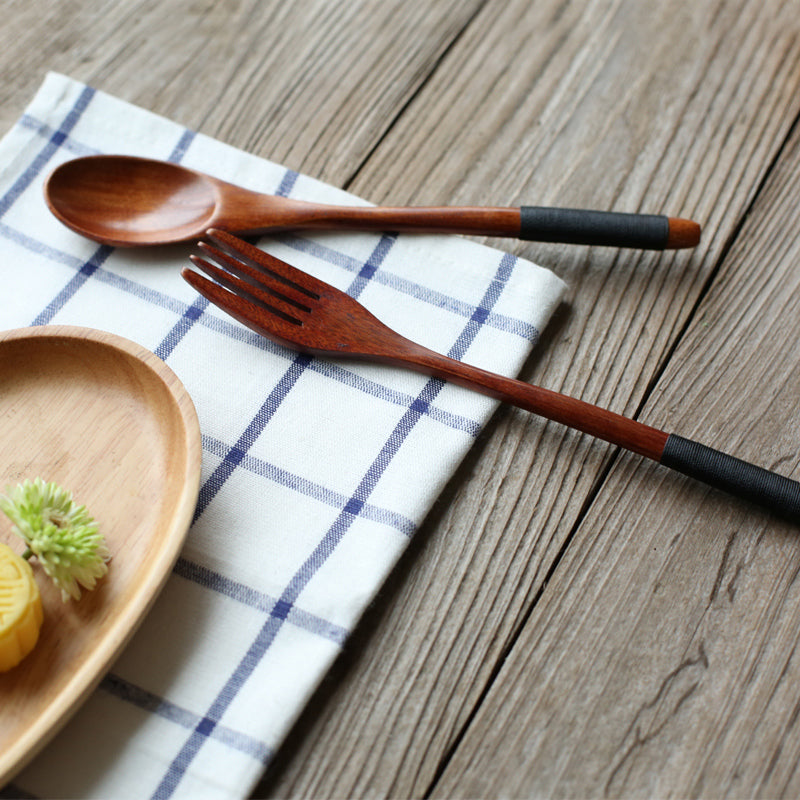 Japanese Style Wooden Bamboo Spoon & Fork Set - Eco Tableware