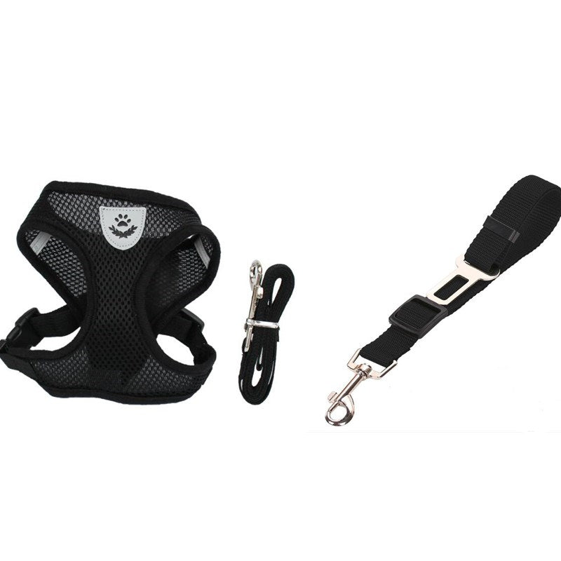 Pet Car Seat Belt Harness Set - Adjustable Dog Harness with Seat Belt Leash