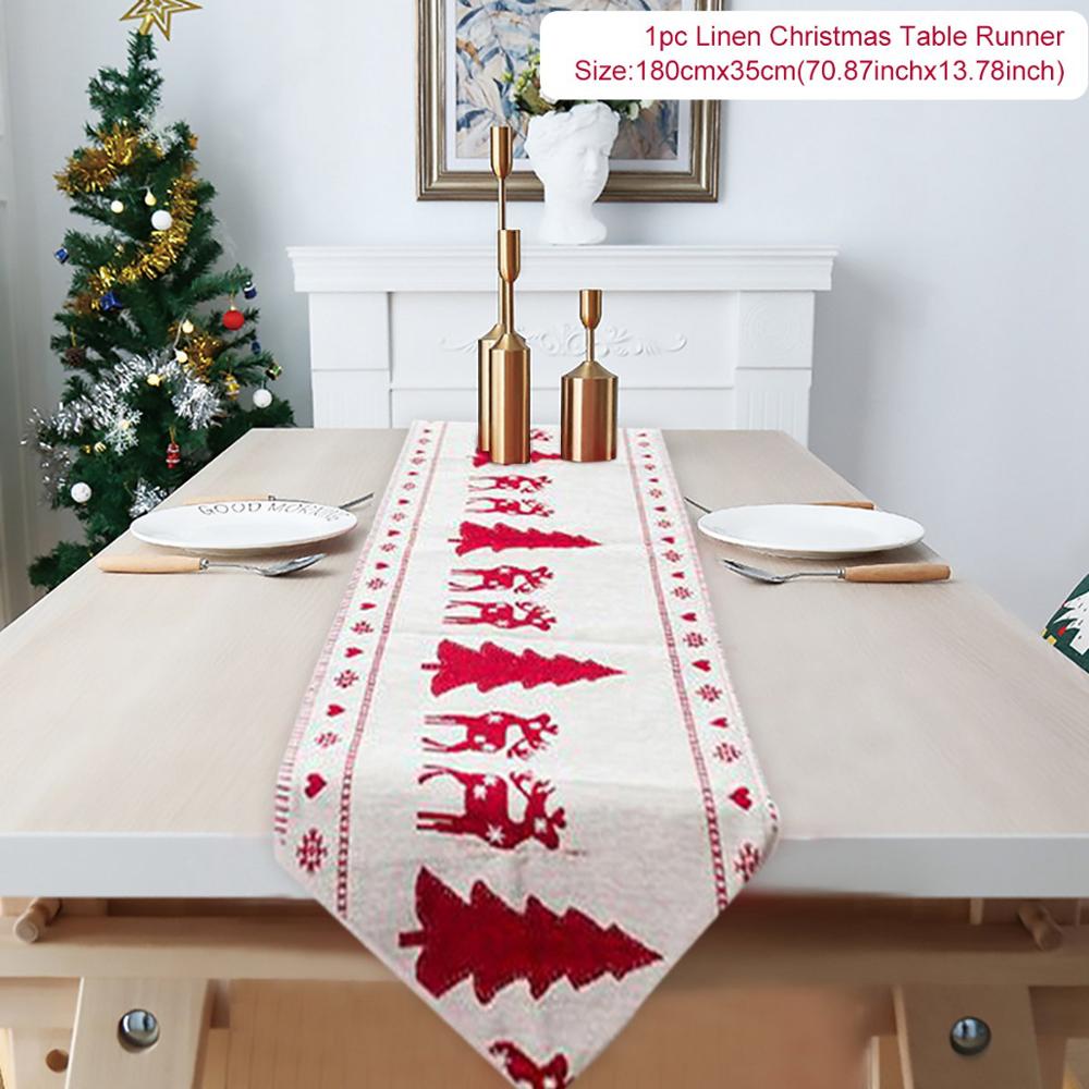 Christmas Cotton and Linen Embroidery Table Runner | Holiday Gift