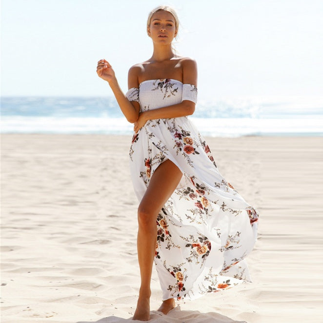 Boho Style Long Dress Women Off Shoulder Beach Summer Dresses