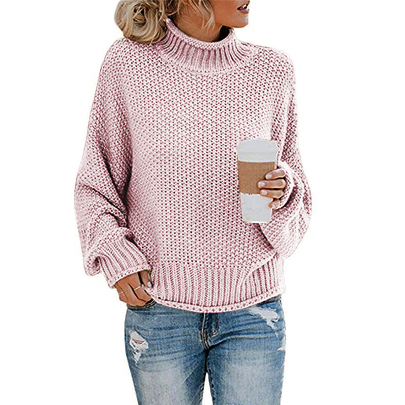 Solid Turtleneck Pullover Sweater Winter Fashion Casual Knitted