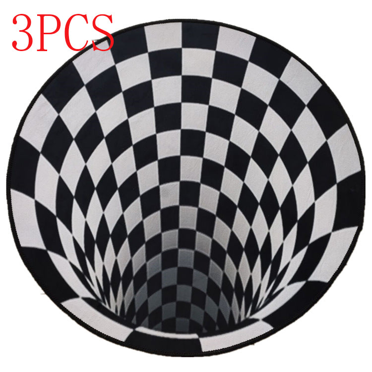 3D Geometric Round Carpet Vortex Illusion Rug Black&white Stereo
