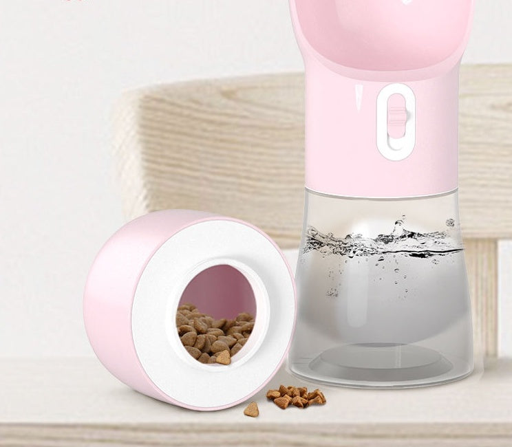 2-in-1 Portable Dog Water Bottle & Food Container - Travel Pet Feeder with Strap