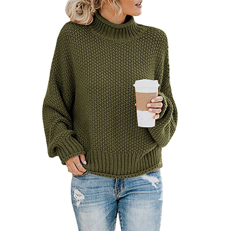 Solid Turtleneck Pullover Sweater Winter Fashion Casual Knitted