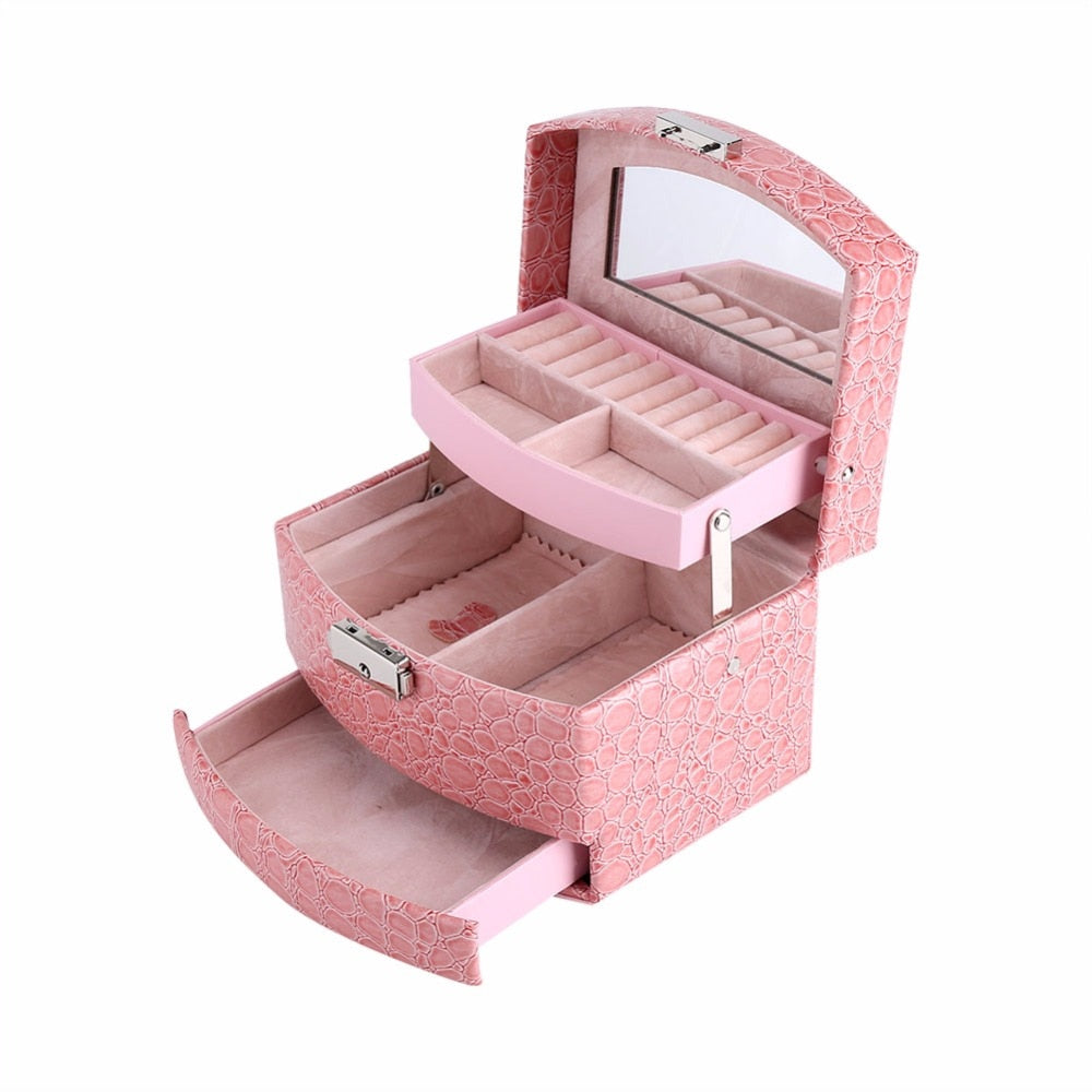 3-Layer PU Leather Jewelry Box - Makeup & Jewelry Organizer Case