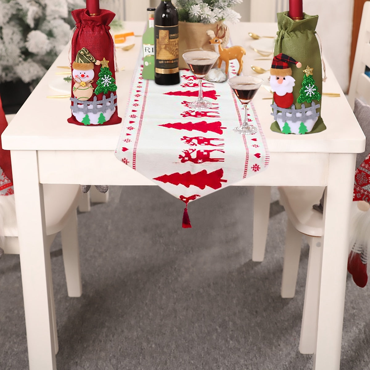 Christmas Elk Snowman Table Runner Merry Decorations | Holiday Gift