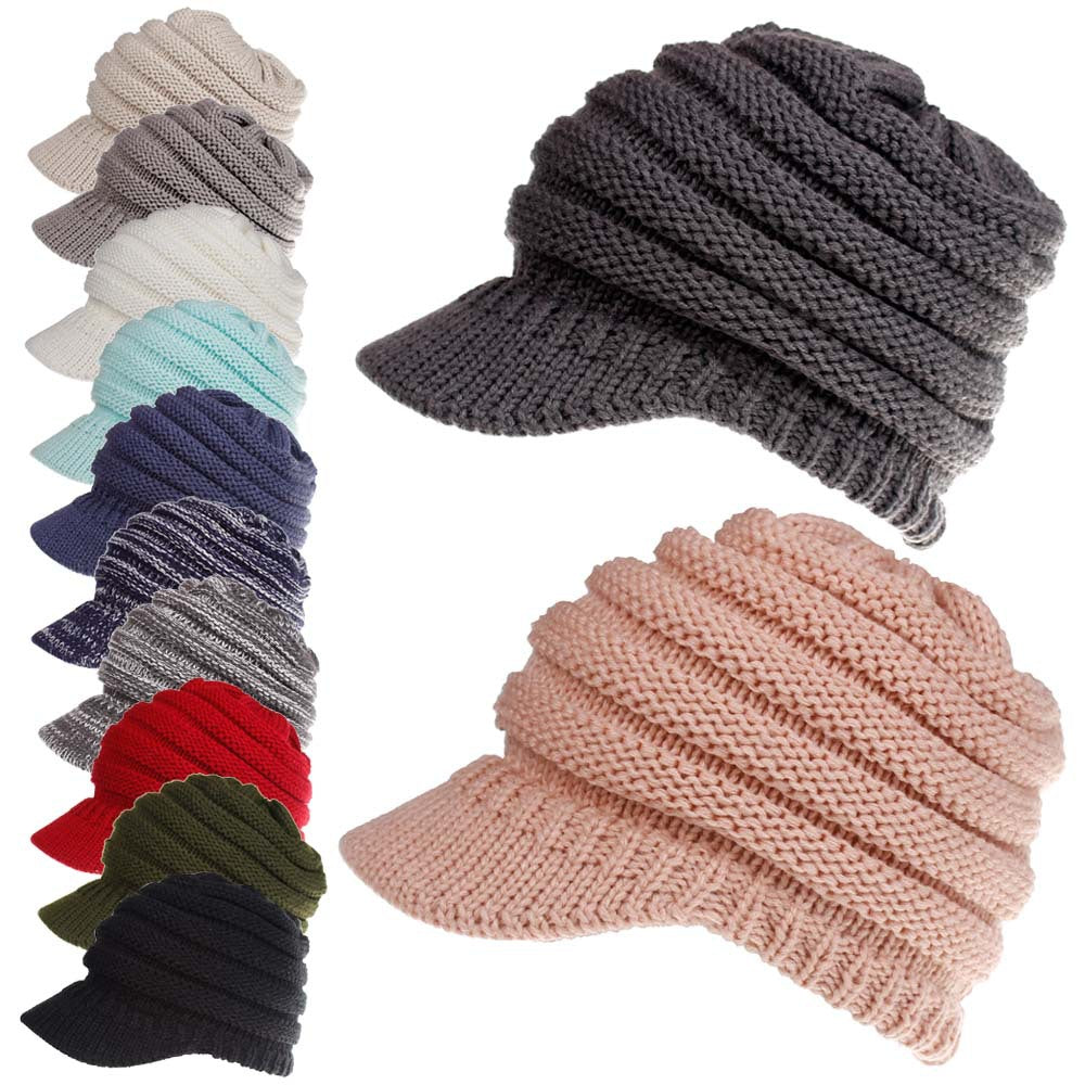 Women Ponytail Beanies Autumn Winter Hats Soft Knitting Caps