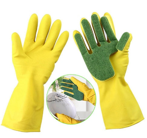 1 Pair Home Washing Cleaning Gloves Garden Kitchen Dish Sponge Fingers