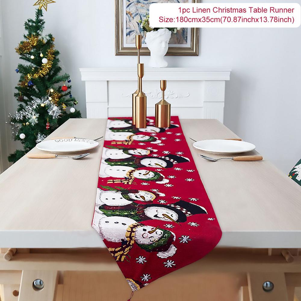 Christmas Cotton and Linen Embroidery Table Runner | Holiday Gift